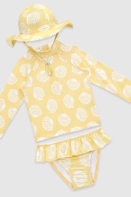 Resim UV Korumalı Uzun Kollu Şapkalı Kız Bebek Mayo Seti Sunny Shells - Sunny Shells / 18-24 Ay 