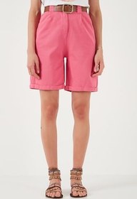 Resim Lela Pamuklu Relaxed Fit Yüksel Bel Kemerli Gabardin Short Bayan ŞORT 668YP4710 