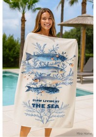 Resim Unisex Baskılı Plaj Deniz Havuz Havlusu %100 Pamuk 70x145 Cm Wonderfull Beyaz 