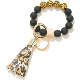 Resim Sones 2 Adet Ahşap Boncuklu Bileklik Anahtarlık Turuncu Leopar 