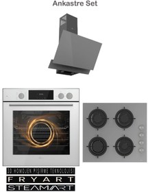 Resim GL GENERAL Art Gri Ankastre Set Buhar Destekli (GLO 208CPR-GLD 055PR-GLF 64CPR) 