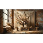 Resim Venspor Bohem Tarzı Makrome ve Rustik Çiçek Aranjmanı Arkaplan, 200x150cm, Fon, Duvar Örtüsü 
