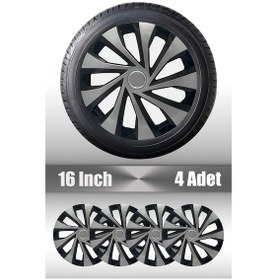 Resim Seat Ibiza Leon 16" İnç Uyumlu 4 Adet 1 Takım Gri Siyah Jant Kapağı 