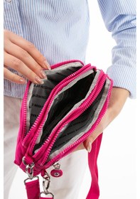 Resim Nemo Bags Fuşya Unisex Cüzdan, 4 Gözlü, Telefonluk, Crinkle Kumaş, Çapraz Askılı Omuz Çantası, 20x12cm Fuşya 