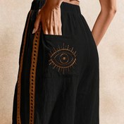 Resim Kadınlar İçin Şık Siyah Geniş Paça Pantolon - Esnek Bel, Günlük ve Özel Günler İçin Formal & Casual Pantolon, Makinede Yıkanabilir, Yaz Modası, Nakışlı Tasarım, Rahat Kesim, Ofis Giyimi 