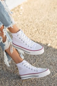 Resim Ccway Kalın Tabanlı Uzun Keten Kadın Spor Ayakkabı BEYAZ 