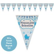 Resim Hoş Geldin Bebeğim Mavi Flama Bayrak Set Süs Tüm Yaşlar 