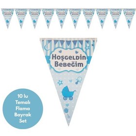 Resim Hoş Geldin Bebeğim Mavi Flama Bayrak Set Süs Tüm Yaşlar 