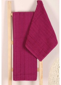 Resim 2 Parça Banyo Havlu Takımı %100 Pamuklu Çubuk Desen Vişne Renkli 