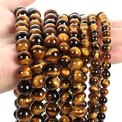 Resim Yüksek Kaliteli Doğal Taş Boncuk Sarı Kaplan Gözü Taşı Yuvarlak Gevşek Boncuklar Takı Yapımı DIY Bileklik 14 inç / Strand 4/6/8/10/12mm Ebeveynlere Hediye 