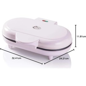 Resim Çift Kalp Waffle Makinesi, 1000W, Yapışmaz Kaplama, Pembe Renk, Tatlı Anlar Için 