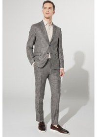 Resim AC&Co / Altınyıldız Classics Erkek Kahverengı Slim Fit Dar Kesim Mono Yaka Desenli Takım Elbise Kahverengi 