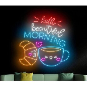 Resim Hello Beautiful Mornıng Yazılı Ve Şekilli Neon Tabela Çok Renkli 
