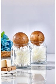 Resim SİDERDESİNG 2'li Set Cam Dekoratif Top Kapaklı Kulak Pamuğu Ve Pamuk Kavanozu 300 ml 