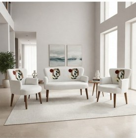 Resim Azra Mobilya Punch Dokuma Çay Seti Koltuk Takımı İkili + 2 Berjer Ahşap Demonte Ayak - Sarmaşık Desenli 