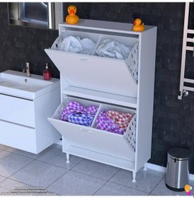 Resim Modilayn İlkim Modern Çamaşır Ünitesi, 75x138x32,5 Cm Gizli 4 Göz Minimalist Akıllı Sepetli Dolap Beyaz 