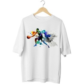 Resim Panda Baskı Tekstil Renkli Basketbolcu2 Özel Tasarım Tshirt Beyaz 