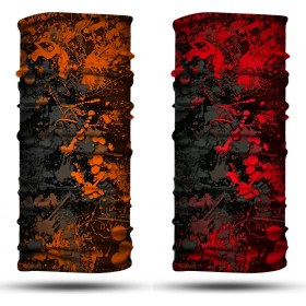 Resim Dair Aksesuar Turuncu Kırmızı Boya Desenli 2'li Set Boyunluk Bandana Outdoor Balaklava Yüz Maskesi Kafa Bandı 