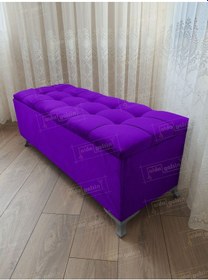 Resim Çizgi Kapitoneli Sandıklı Puf 110 Cm Gümüş Ayak Lila 