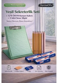 Resim Yeşil Sekreterlik Seti + 12 Li Ösym Kurşun Kalem + 3 Sınav Silgisi Sınav Hazırlık Seti 