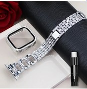 Resim Sunshine022 3ü1 iOs Watch Uyumlu Kılıf Ekran Koruyucu Silvery Elmaslı Kadın Kemer 