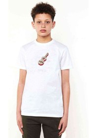 Resim Tshirthane Mozart Keman Geige Baskılı Unisex Çocuk Beyaz T-Shirt 