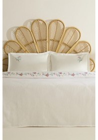 Resim Karaca Home Liana Çiçek Nakışlı %100 Pamuk Çift Kişilik Pike Takımı Beyaz Beyaz 