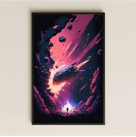 Resim Meteor Yağmuru Altında Uzay Gemisi Temalı Pleksi Tablo - Epik Bilimkurgu Dekoru 