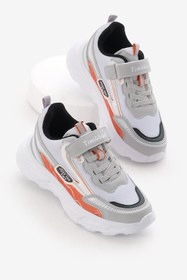 Resim Tonny Black Çocuk Unisex Gri Oranj EVA Faylon Taban Desenli Cırtlı Lastik Bağcıklı Spor Ayakkabı 