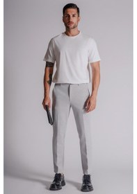 Resim Erkek Yandan Cepli Beli Lastikli Slim Fit Chino Pantolon Gri Gri 