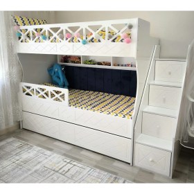 Resim Mürsel Beyaz Çarpılı Model Çocuk Ranzası 