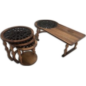 Resim Orta Sehpa-Zigon Geometrik Kayın Ayak Ceviz Cnc Kesim Osmanlı 