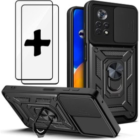 Resim m.tk moveteck Xiaomi Redmi Note 12 Pro Kılıf Kamera Lens Korumalı Sürgülü Kızaklı Military Tank Silikon +9h Camset 