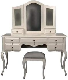 Resim Makyaj Masa 18584 Dresuar puf 7Çekm Kayın aslan ayak Beyaz Lake yan açılır ayna 