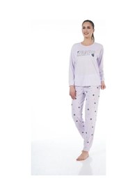 Resim Estiva Desenli Uzun Kol Viskon Bayan Pijama Takım Lila 