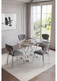 Resim Mutfak Masası Takımı 4 Kişilik Masa Takımı Elma Avangarde Yemek Masa Takımı 70 120 Gümüş 