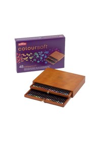 Resim Derwent Coloursoft Yumuşak Kuruboya Kalemi 48'li Ahşap Kutu 