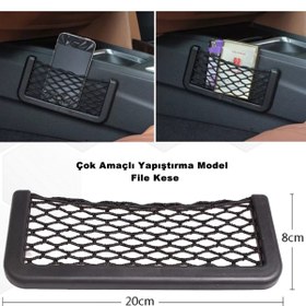 Resim caraks Araç File Kese Telefonluk Çok Amaçlı File Yapışma Model 8cm X 20cm - 