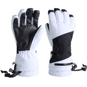 Resim Moveevo Kışlık Beş Parmak Kayak Eldiveni - Su Geçirmez, Dokunmatik Ekran, Polar Astarlı, Bisiklet Ve Outdoor İçin Beyaz 