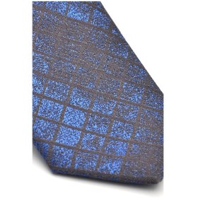 Resim Gaffy Mavi Kare Desenli Koyu Gri Dokuma Kumaş Mendilli Slim Fit Kravat // SDK-240104 Koyu Gri 