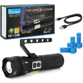 Resim 15.000 Lümen Tg + Cob Led Şarjlı El Feneri Wt-703 Açık Kahverengi 