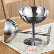 Resim 2 adet şık paslanmaz çelik dondurma kaseleri, tatlı kapları, puding mousse meyve salatası için uygundur, ev restoran otel mutfak eşyaları bulaşık yerine girebilir Kaşık ile Tatlı Kaplar Gümüş Şekilli Tuzlu ve Ekmeğe Uygun 