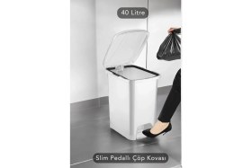 Resim Slim Pedallı 40 Litre Banyo ve Mutfak Çöp Kutusu Beyaz 