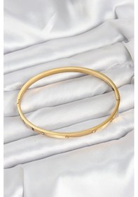 Resim 316l Çelik Gold Renk Zirkon Taşlı 65 Mm İnce Kadın Kelepçe Bileklik Altın 