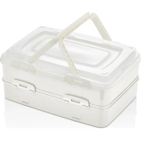 Resim 2 Katlı Borcam Saklama Taşıma Kabı Kek Börek Parta Taşıma Kabı Piknik Kamp Taşıma Kabı 