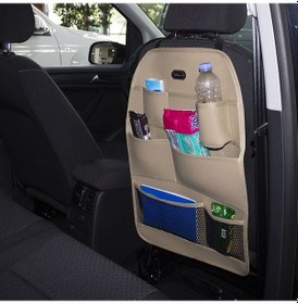 Resim Koltuk Arkası Eşya Düzenleyici Organizer Bej Deri Lüks Space 