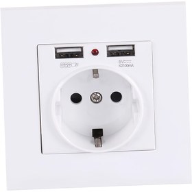 Resim Avrupa/Fransız Standart 250V Duvar Prizi, 2 USB Portu ve Güç Göstergeli Işık - Ev, Ofis, Mutfak, Yatak Odası için Sabit Elektrik Çıkışı - Beyaz 