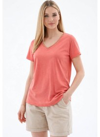 Resim Fashion Friends V Yaka Kiremit Kadın T-shirt 26y0478k1 