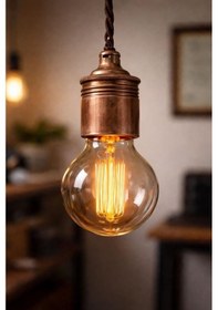 Resim Şahnet E27 Metal Dişli Bakır Duy - Porselen İç Yapılı Dekoratif Metal Vintage Lamba Duyu 