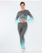 Resim MAGZA Gri Su Yeşili Toparlayıcı Push Up Uzun Tayt Takım 